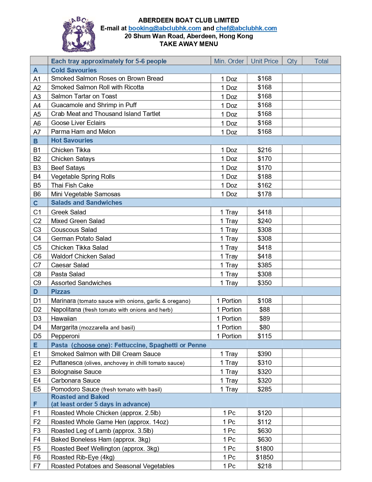 Take Away Order Menu (Regular Discounted Menu)